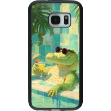 Coque Samsung Galaxy S7 - Silicone rigide noir Crocodile in the swimming pool Summer 2026