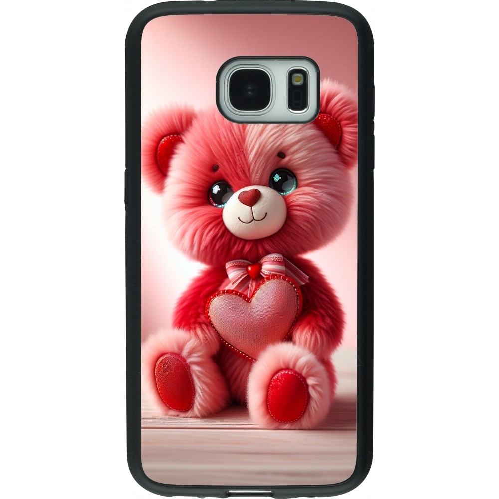 Coque Samsung Galaxy S7 - Silicone rigide noir Valentine 2024 Ourson rose