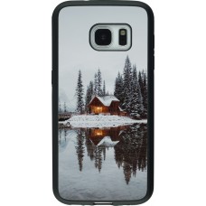 Coque Samsung Galaxy S7 - Silicone rigide noir Winter 25 Winter house forest afternoon