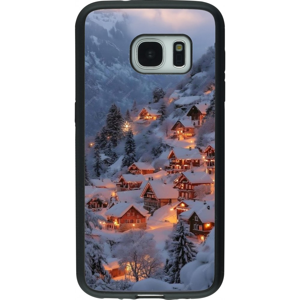 Coque Samsung Galaxy S7 - Silicone rigide noir Winter 25 Winter snowy village