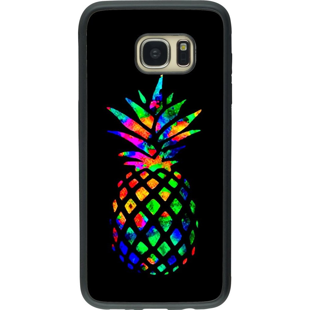 Coque Samsung Galaxy S7 edge - Silicone rigide noir Ananas Multi-colors