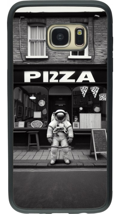 Coque Samsung Galaxy S7 edge - Silicone rigide noir Astronaute devant une Pizzeria