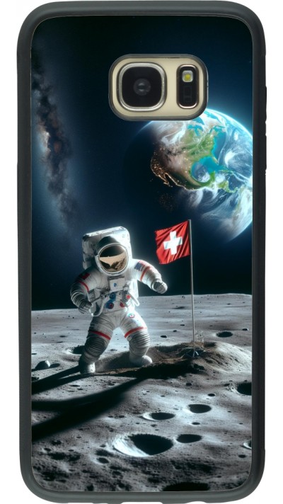 Coque Samsung Galaxy S7 edge - Silicone rigide noir Astro Suisse sur lune