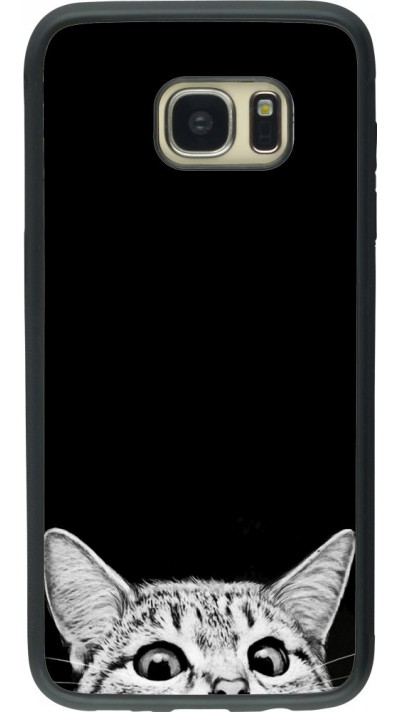 Coque Samsung Galaxy S7 edge - Silicone rigide noir Cat Looking Up Black