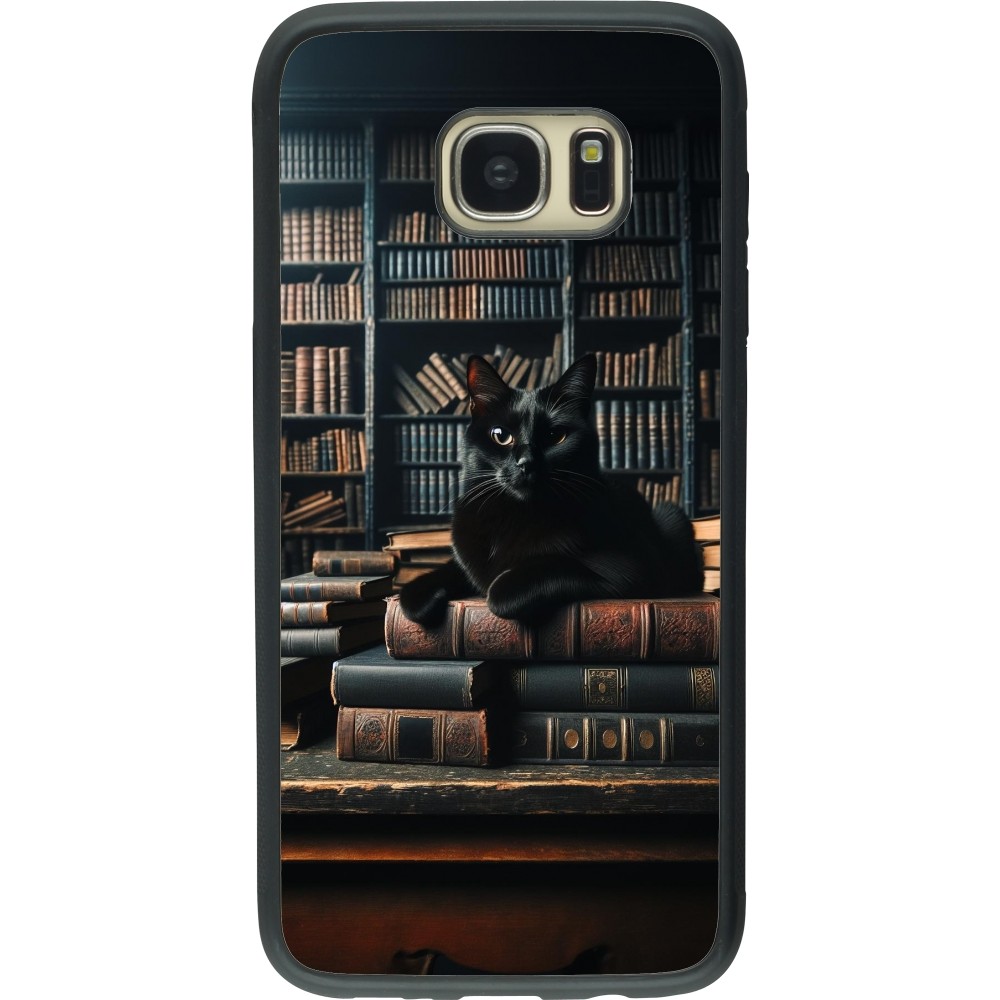 Samsung Galaxy S7 edge Case Hülle - Silikon schwarz Katze Bücher dunkel