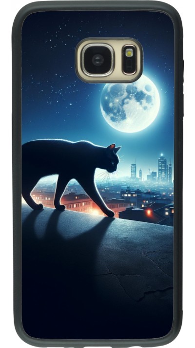 Coque Samsung Galaxy S7 edge - Silicone rigide noir Chat noir sous la pleine lune