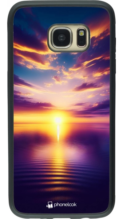 Coque Samsung Galaxy S7 edge - Silicone rigide noir Coucher soleil jaune violet