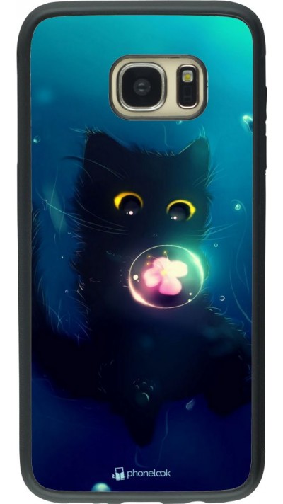 Coque Samsung Galaxy S7 edge - Silicone rigide noir Cute Cat Bubble