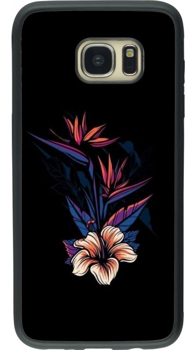 Coque Samsung Galaxy S7 edge - Silicone rigide noir Dark Flowers