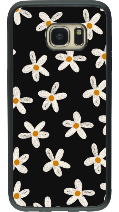 Coque Samsung Galaxy S7 edge - Silicone rigide noir Easter 2024 white on black flower