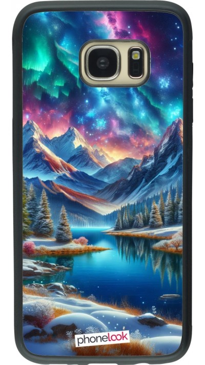 Coque Samsung Galaxy S7 edge - Silicone rigide noir Fantasy Mountain Lake Sky Stars