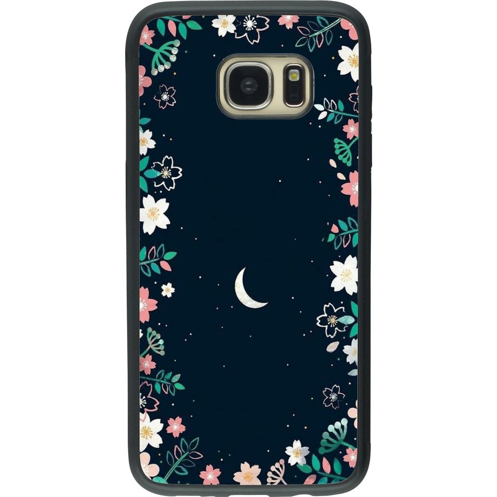 Coque Samsung Galaxy S7 edge - Silicone rigide noir Flowers space
