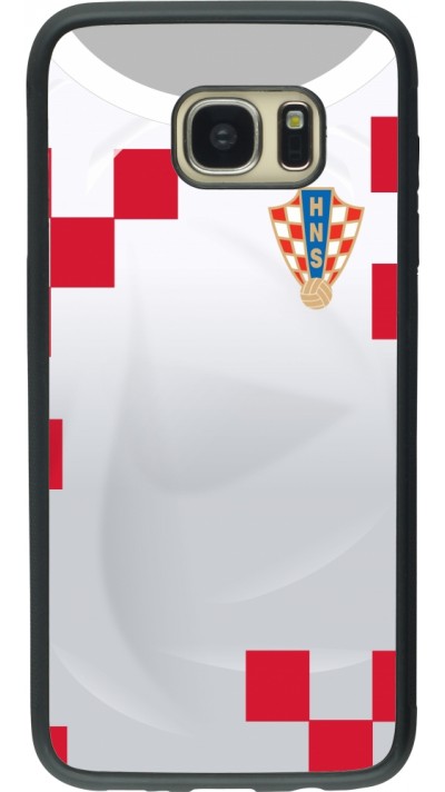 Coque Samsung Galaxy S7 edge - Silicone rigide noir Maillot de football Croatie 2022 personnalisable