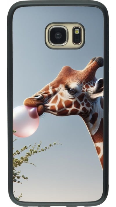 Coque Samsung Galaxy S7 edge - Silicone rigide noir Girafe à bulle