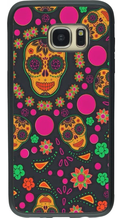 Samsung Galaxy S7 edge Case Hülle - Silikon schwarz Halloween 22 colorful mexican skulls