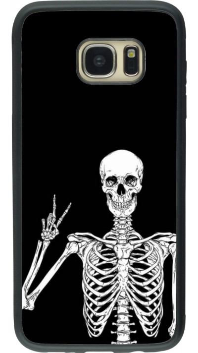 Coque Samsung Galaxy S7 edge - Silicone rigide noir Halloween 2023 peace skeleton