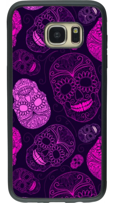 Coque Samsung Galaxy S7 edge - Silicone rigide noir Halloween 2023 pink skulls