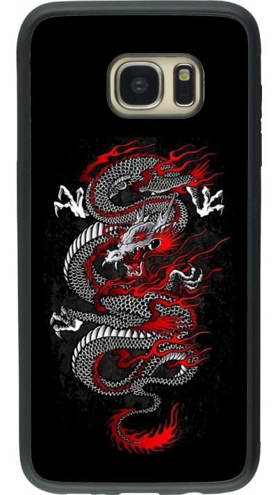 Coque Samsung Galaxy S7 edge - Silicone rigide noir Japanese style Dragon Tattoo Red Black