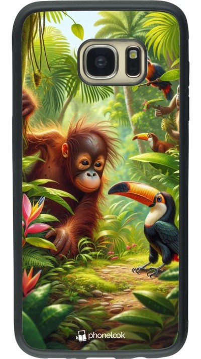 Coque Samsung Galaxy S7 edge - Silicone rigide noir Jungle Tropicale Tayrona