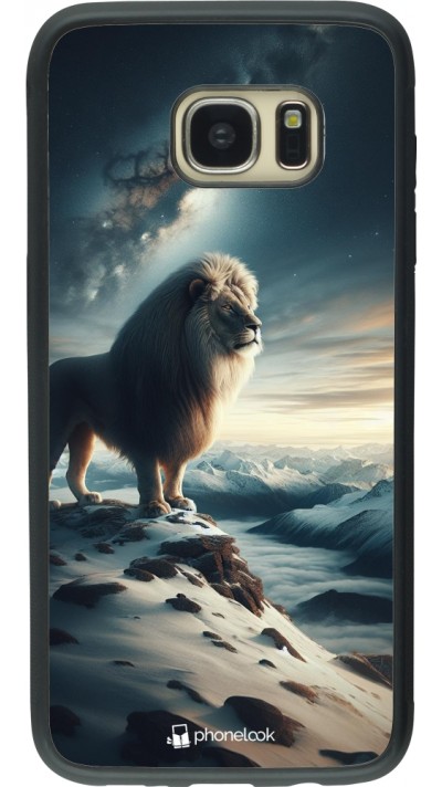 Coque Samsung Galaxy S7 edge - Silicone rigide noir Le lion blanc