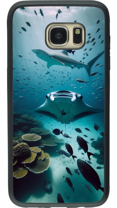 Coque Samsung Galaxy S7 edge - Silicone rigide noir Manta Lagon Nettoyage