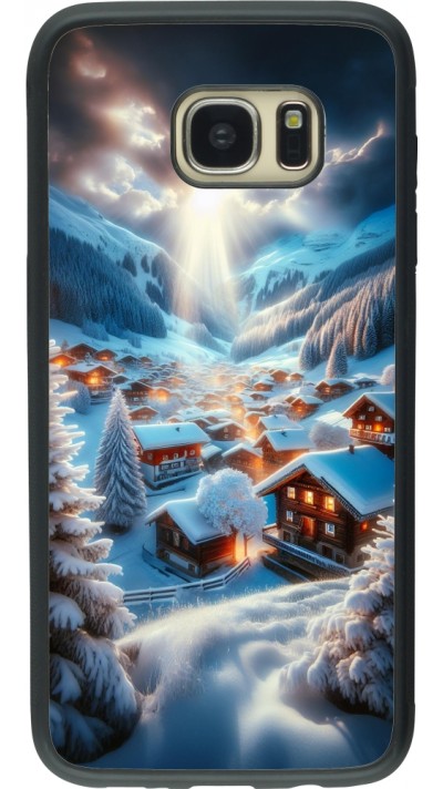 Coque Samsung Galaxy S7 edge - Silicone rigide noir Mont Neige Lumière