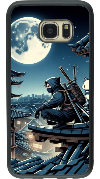Coque Samsung Galaxy S7 edge - Silicone rigide noir Ninja sous la lune