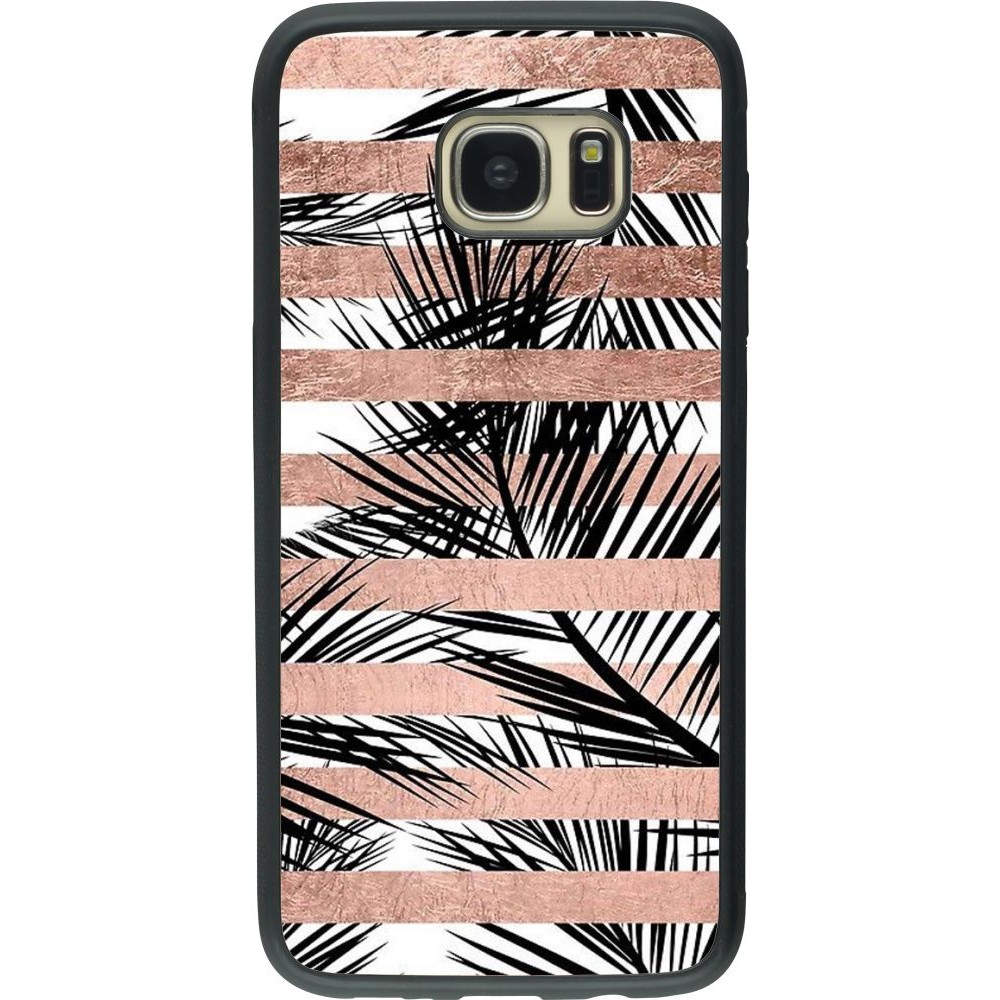 Coque Samsung Galaxy S7 edge - Silicone rigide noir Palm trees gold stripes