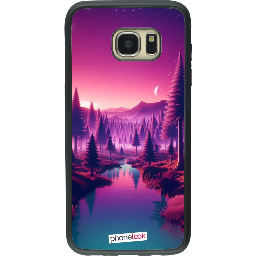 Samsung Galaxy S7 edge Case Hülle - Silikon schwarz Lila-rosa Landschaft
