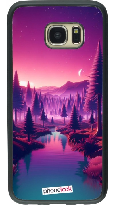 Coque Samsung Galaxy S7 edge - Silicone rigide noir Paysage Violet-Rose