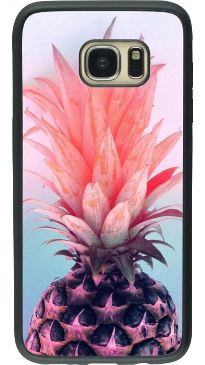 Coque Samsung Galaxy S7 edge - Silicone rigide noir Purple Pink Pineapple