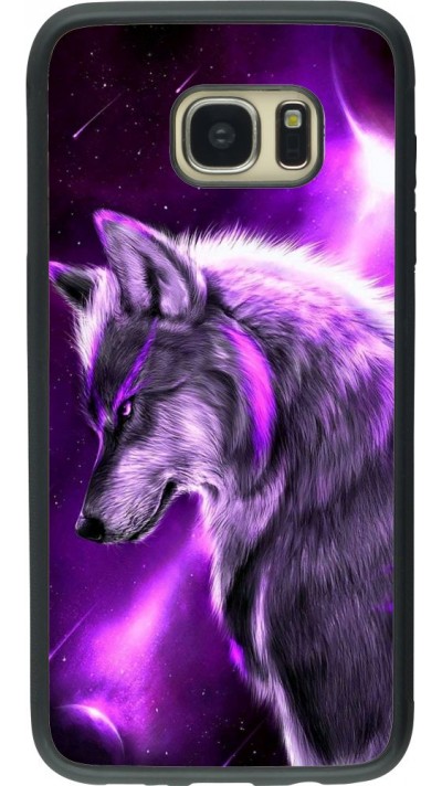 Coque Samsung Galaxy S7 edge - Silicone rigide noir Purple Sky Wolf
