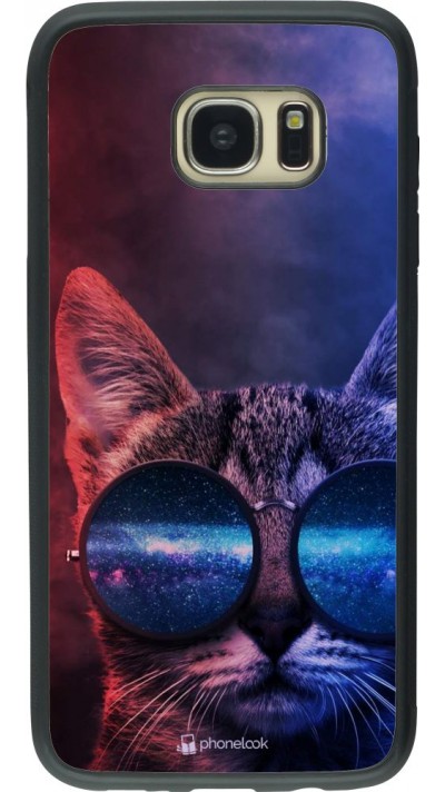 Coque Samsung Galaxy S7 edge - Silicone rigide noir Red Blue Cat Glasses
