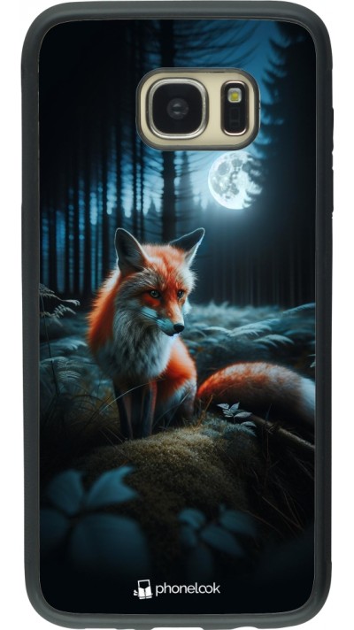 Coque Samsung Galaxy S7 edge - Silicone rigide noir Renard lune forêt