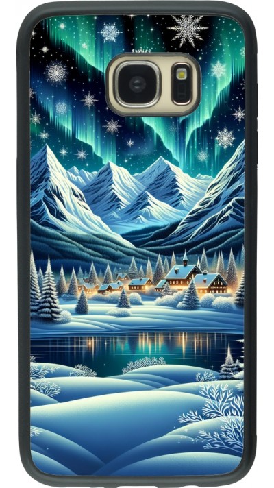Coque Samsung Galaxy S7 edge - Silicone rigide noir Snowy Mountain Village Lake night
