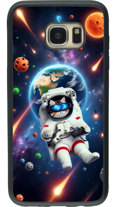 Coque Samsung Galaxy S7 edge - Silicone rigide noir VR SpaceCat Odyssey