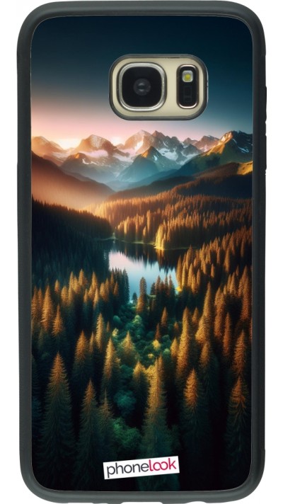 Coque Samsung Galaxy S7 edge - Silicone rigide noir Sunset Forest Lake