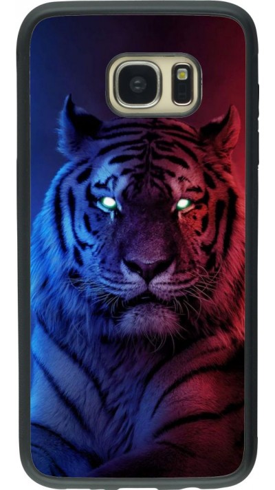 Coque Samsung Galaxy S7 edge - Silicone rigide noir Tiger Blue Red