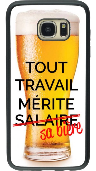 Coque Samsung Galaxy S7 edge - Silicone rigide noir Tout travail mérite sa bière