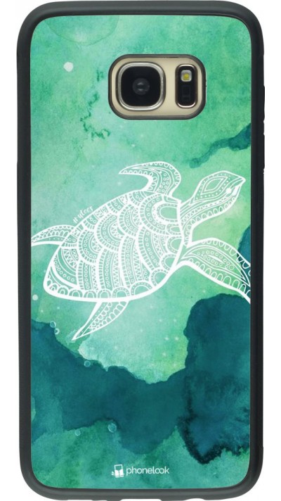 Coque Samsung Galaxy S7 edge - Silicone rigide noir Turtle Aztec Watercolor