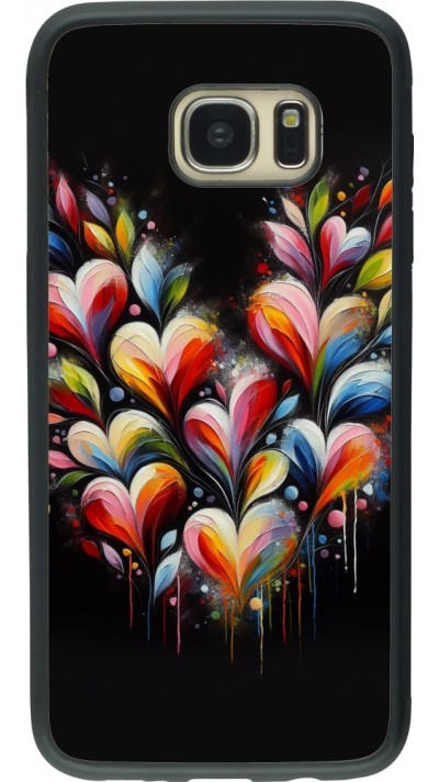 Coque Samsung Galaxy S7 edge - Silicone rigide noir Valentine 2024 Coeur Noir Abstrait