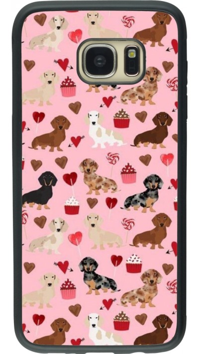Coque Samsung Galaxy S7 edge - Silicone rigide noir Valentine 2024 puppy love