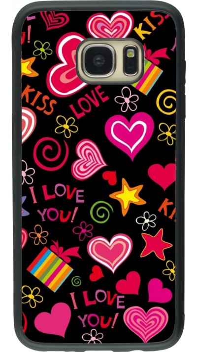 Coque Samsung Galaxy S7 edge - Silicone rigide noir Valentine 2023 love symbols