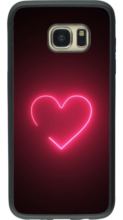 Coque Samsung Galaxy S7 edge - Silicone rigide noir Valentine 2023 single neon heart