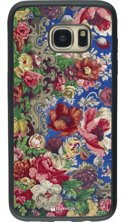 Coque Samsung Galaxy S7 edge - Silicone rigide noir Vintage Art Flowers