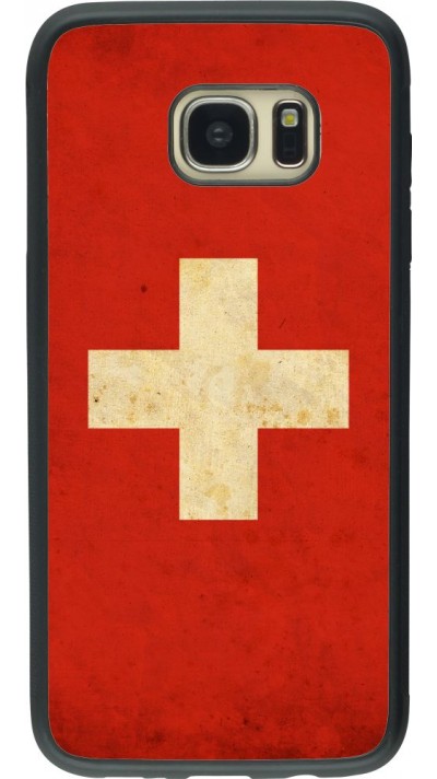 Coque Samsung Galaxy S7 edge - Silicone rigide noir Vintage Flag SWISS