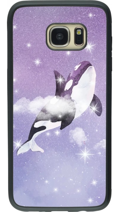 Coque Samsung Galaxy S7 edge - Silicone rigide noir Whale in sparking stars