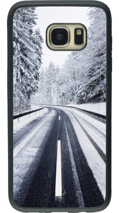 Coque Samsung Galaxy S7 edge - Silicone rigide noir Winter 22 Snowy Road