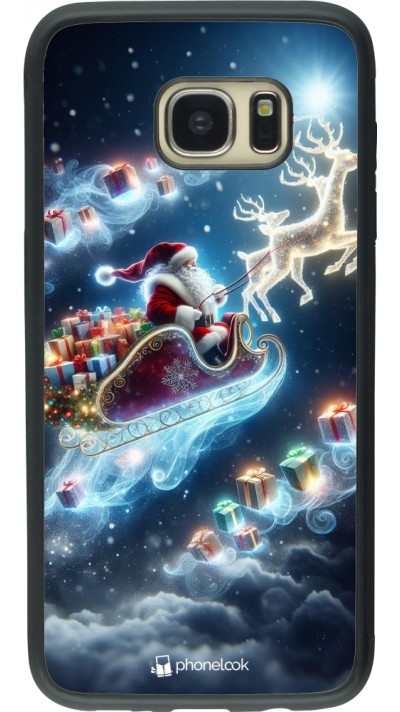 Coque Samsung Galaxy S7 edge - Silicone rigide noir Noël 2023 Père Noël enchanté
