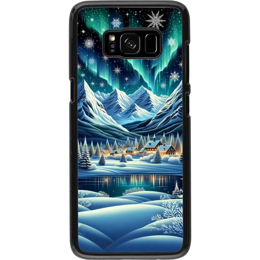 Samsung Galaxy S8 Case Hülle - Verschneites Bergdorf am See in der Nacht